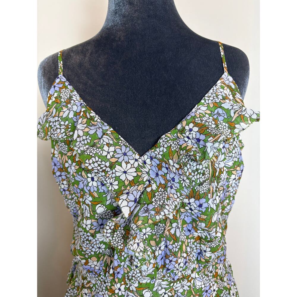 Veronica Beard Midi Dress Avenel Floral Waterfall Flutter Ruffle 100% Silk Sz 6 - Picture 2 of 8